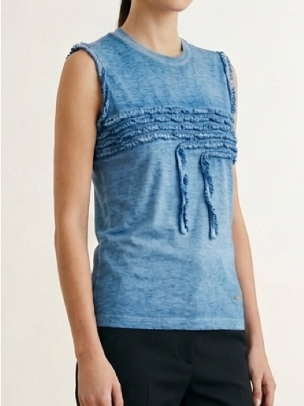 DSQUARED2 Deconstructed Ruffle Trim Sleeveless Top in Blue Sz M Italy NWOT